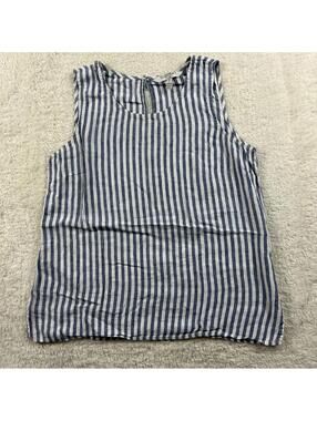 Ellen Tracy Linen Blend Striped  Tank Top Blue White Casual Women's Size Large